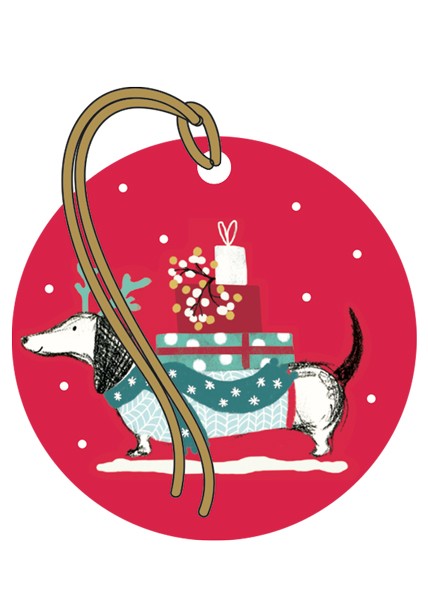 Sausage Dog Round Christmas Gift Tags
